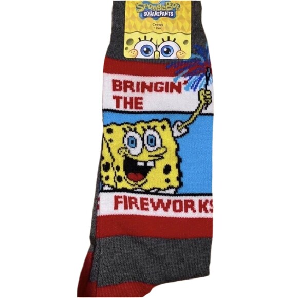 SpongeBob "Bringin' The Fireworks" Crew Socks - Picture 1 of 1